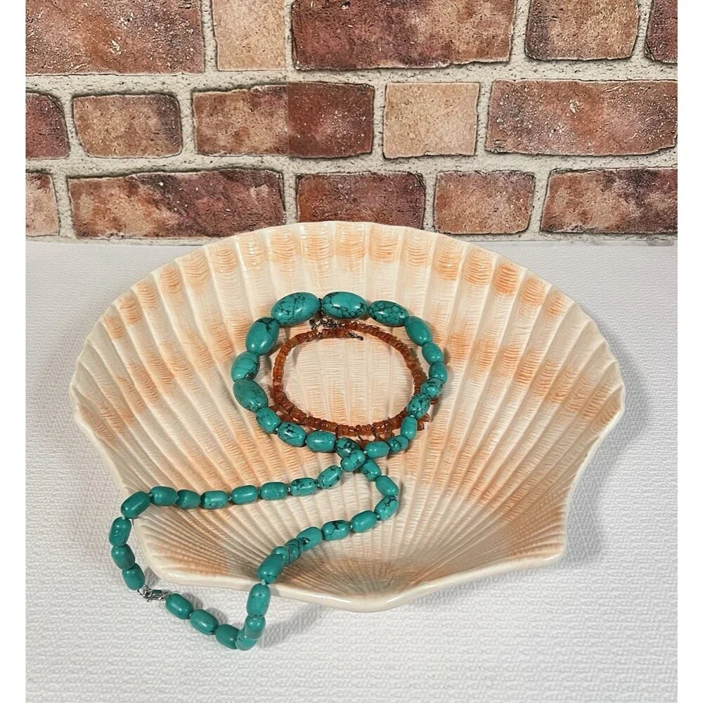 Vintage Ceramic SHELL Tray Trinket Jewelry Catchall Pink Figural Home Decor